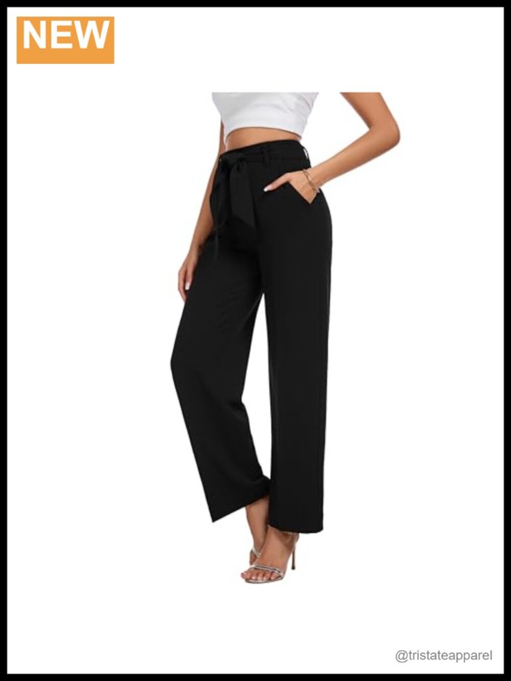 High Waisted Wide Leg Dress Pants with Pockets and Belt